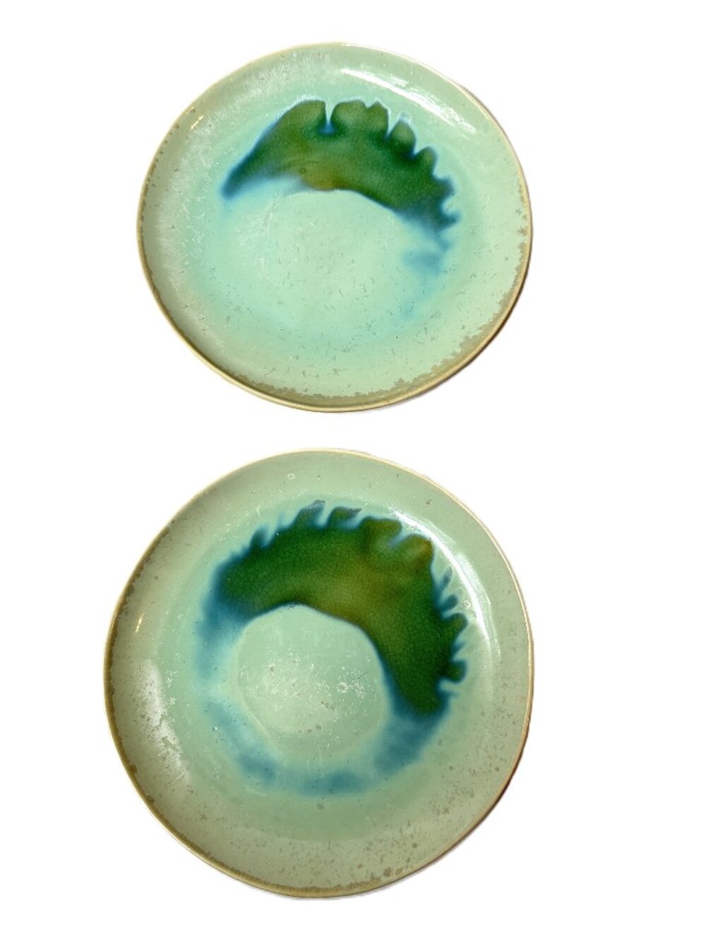 Anthropologie Reactive Glaze Stoneware Plates Set of 2 Green Portuguese 8.5in